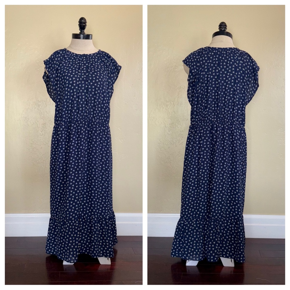J Crew Mercantile Blue Dragonfly Print Navy White Midi Dress Size Large - Picture 3 of 14